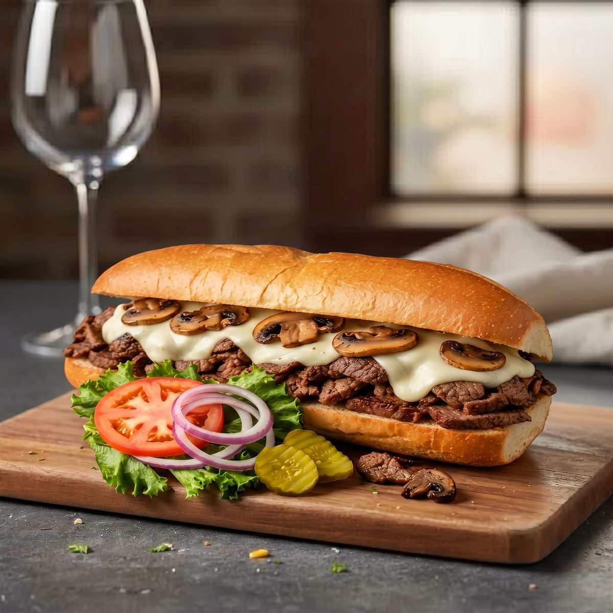 Steak, Cheese and Mushrooms Sub