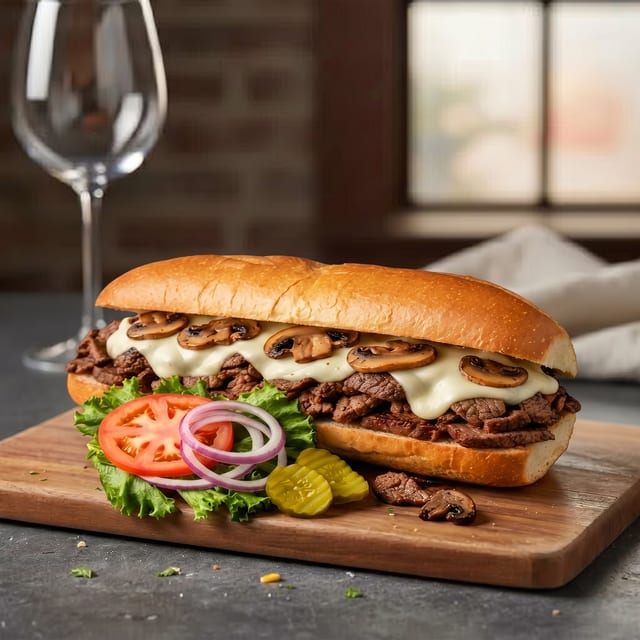 Steak, Cheese and Mushrooms Sub.