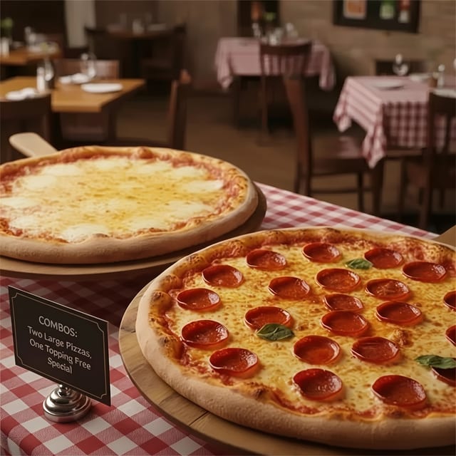 Two Large Pizzas One Topping Free Special.